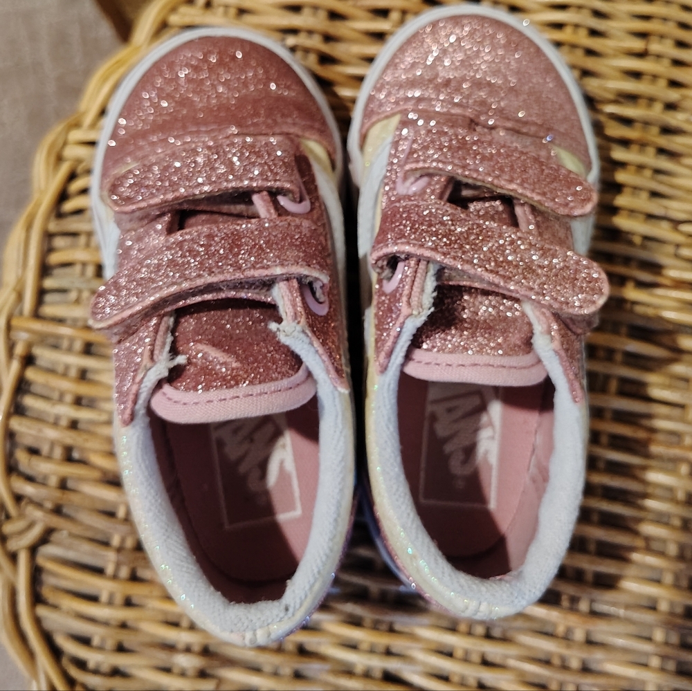 Little Girls Sparkle Gluttet Vans Velcro  Sneakers - Picture 6 of 11